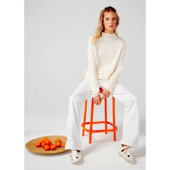 KULE The Mirabelle Cream Mock Neck Cable Knit Cotton Sweater Size Medium - Picture 3 of 13